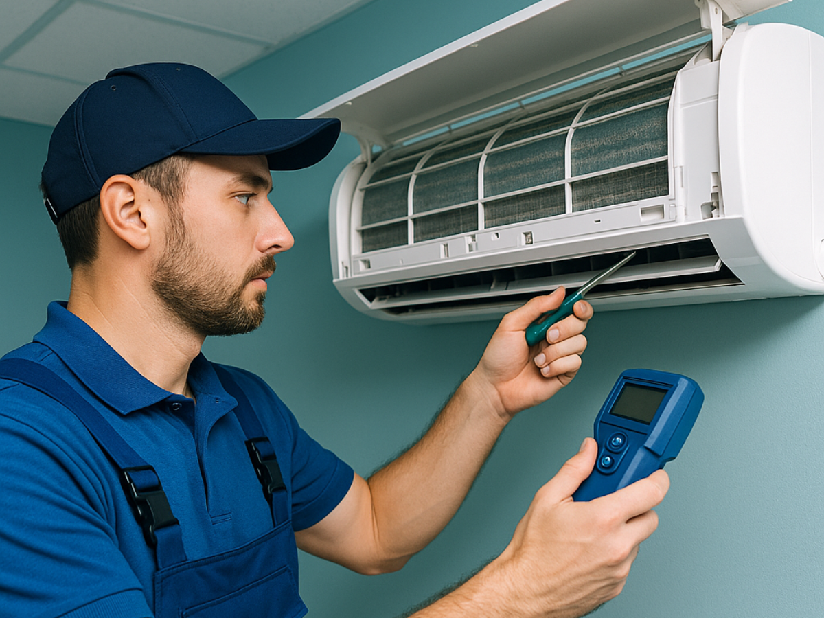 Manutenção de ar-condicionado realizada pela equipe da Climatech